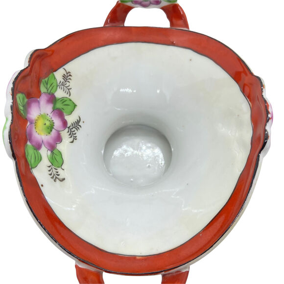 Japanese Vase Urn Planter Miniature Vintage Floral Red White Ceramic Glossy - Picture 7 of 12